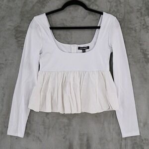 Steve Madden Avielle Top Womens M White Bubble Hem Peplum Ballerinacore Prep NWT